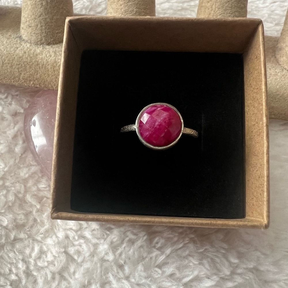 Rough Ruby Genuine Gemstone Sterling Ring - image 1